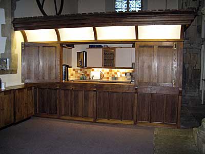 View from coffee area with serving doors open