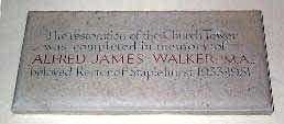 plaque above tower door entrance