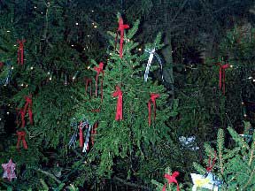 church christmas tree with rembrance ribbons